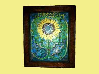 Acrylic painting of galactic sunflower