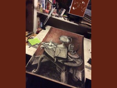 charcoal drawing of table